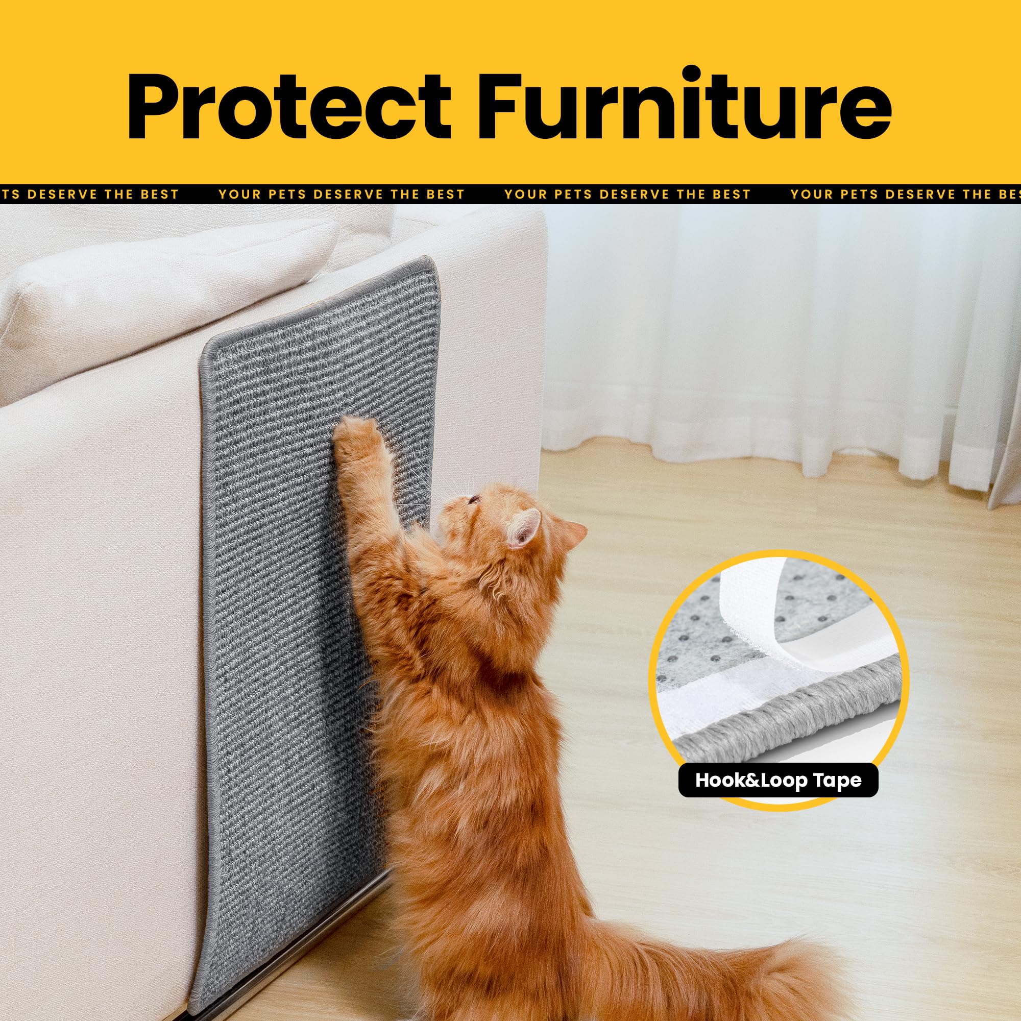 Conlun Cat Scratcher Mat,Natural Sisal Cat Scratch Pad With Hook&Loop Tape,Horizontal Floor Kitty Scratching Pads Rug For Indoor